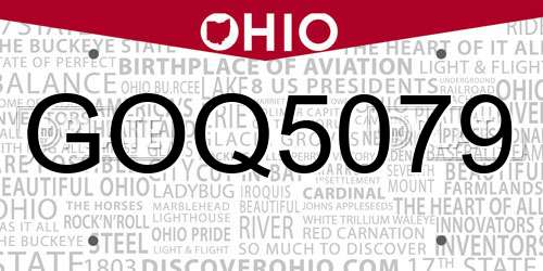 GOQ5079 Ohio License Plate