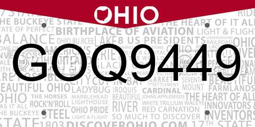 GOQ9449 Ohio License Plate
