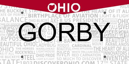 GORBY Ohio License Plate