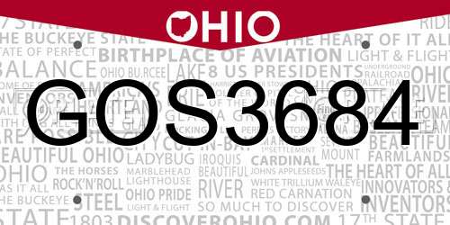 GOS3684 Ohio License Plate
