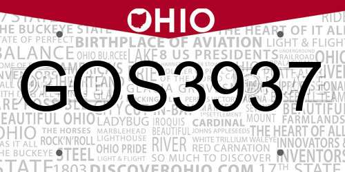 GOS3937 Ohio License Plate