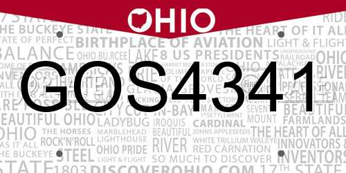 GOS4341 Ohio License Plate