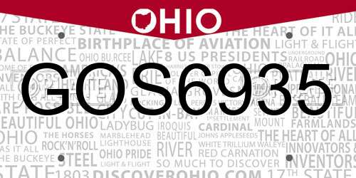 GOS6935 Ohio License Plate