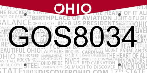 GOS8034 Ohio License Plate