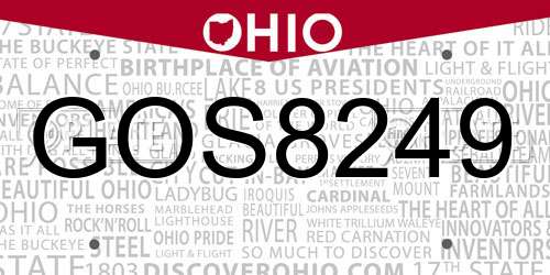 GOS8249 Ohio License Plate
