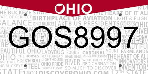 GOS8997 Ohio License Plate