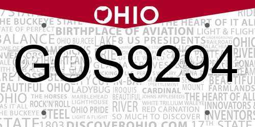 GOS9294 Ohio License Plate