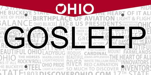 GOSLEEP Ohio License Plate