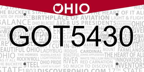GOT5430 Ohio License Plate