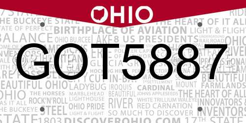 GOT5887 Ohio License Plate