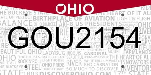 GOU2154 Ohio License Plate