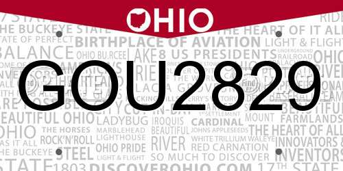 GOU2829 Ohio License Plate
