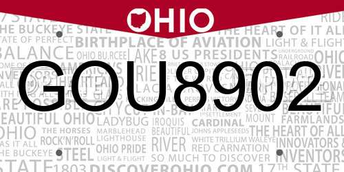 GOU8902 Ohio License Plate