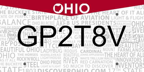 GP2T8V Ohio License Plate