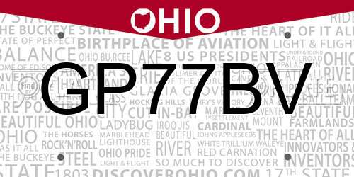 GP77BV Ohio License Plate