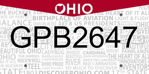 GPB2647 Ohio License Plate