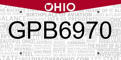 GPB6970 Ohio License Plate