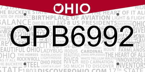 GPB6992 Ohio License Plate