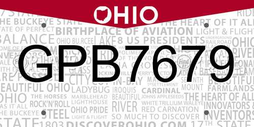 GPB7679 Ohio License Plate