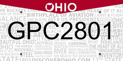 GPC2801 Ohio License Plate