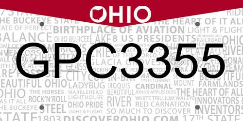 GPC3355 Ohio License Plate