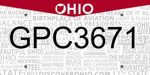 GPC3671 Ohio License Plate