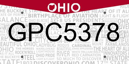 GPC5378 Ohio License Plate
