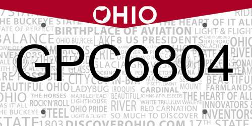 GPC6804 Ohio License Plate