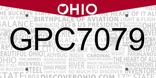 GPC7079 Ohio License Plate