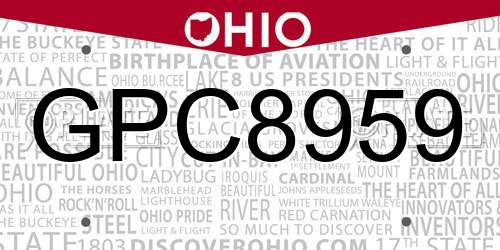 GPC8959 Ohio License Plate