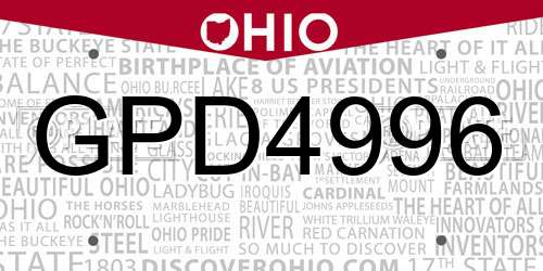GPD4996 Ohio License Plate
