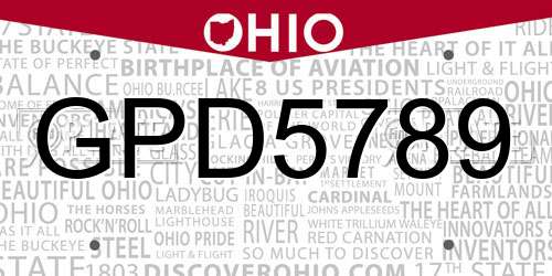 GPD5789 Ohio License Plate
