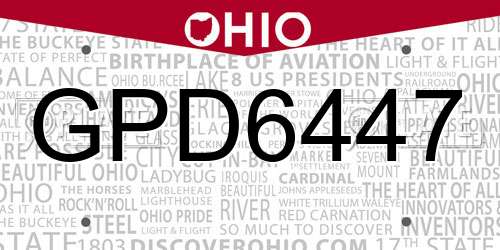GPD6447 Ohio License Plate