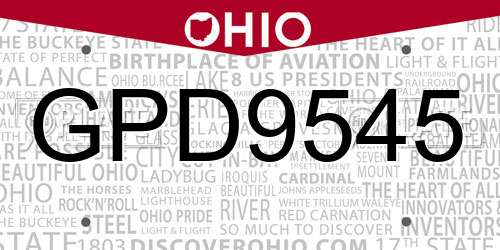 GPD9545 Ohio License Plate