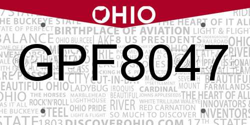 GPF8047 Ohio License Plate