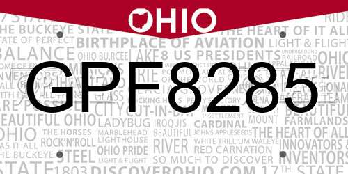 GPF8285 Ohio License Plate
