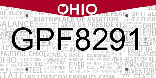 GPF8291 Ohio License Plate
