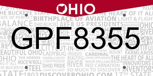 GPF8355 Ohio License Plate
