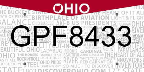 GPF8433 Ohio License Plate