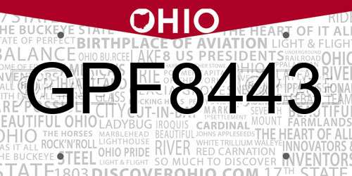 GPF8443 Ohio License Plate