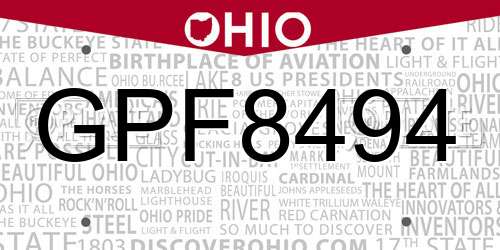 GPF8494 Ohio License Plate