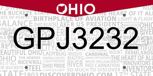 GPJ3232 Ohio License Plate