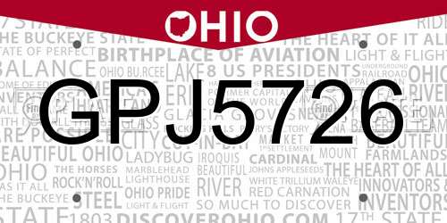 GPJ5726 Ohio License Plate