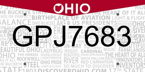 GPJ7683 Ohio License Plate
