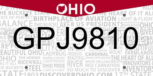 GPJ9810 Ohio License Plate