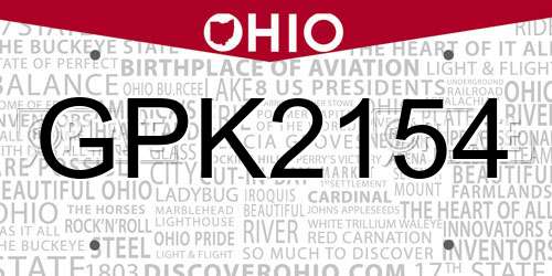 GPK2154 Ohio License Plate