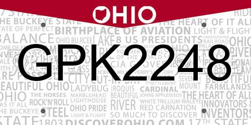 GPK2248 Ohio License Plate