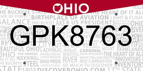 GPK8763 Ohio License Plate
