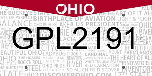 GPL2191 Ohio License Plate