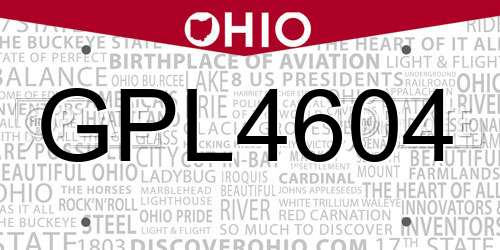 GPL4604 Ohio License Plate